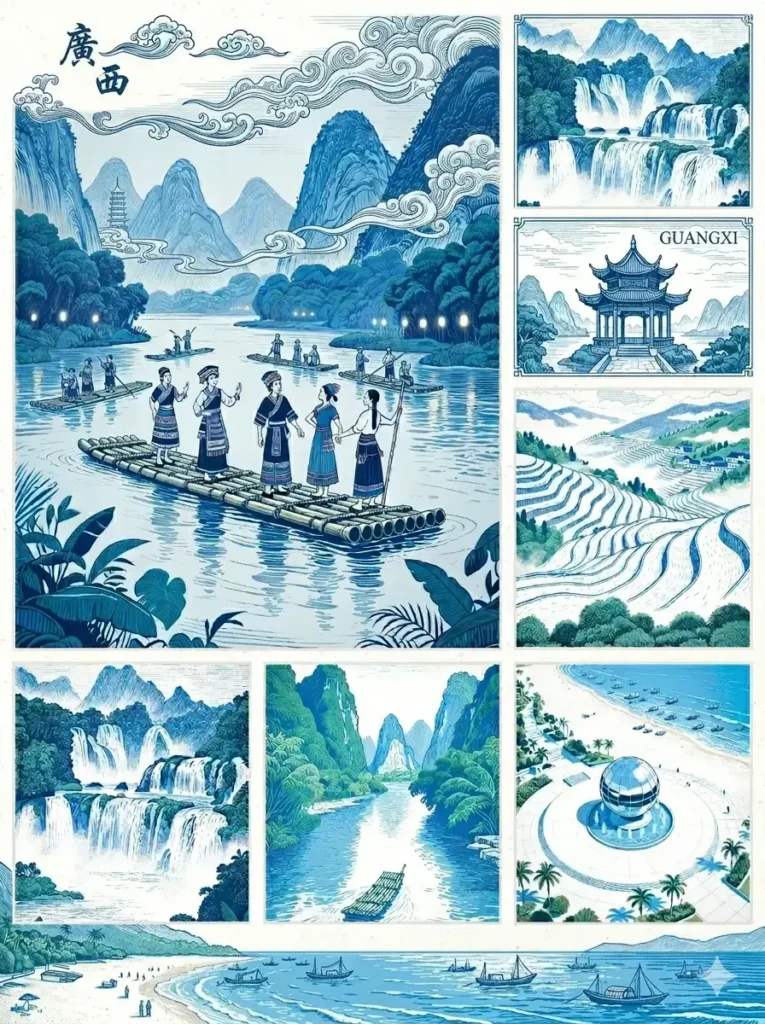 Guangxi travel guide
Guangxi itinerary
Guilin
Yangshuo
Longji Rice Terraces
China travel
A breathtaking view of the Li River karst mountains to inspire your ultimate Guangxi itinerary and China travel plans.