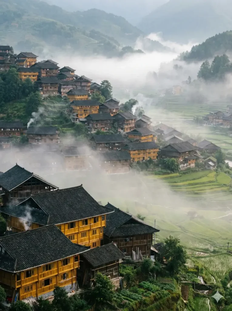 Zhaoxing itineraryZhaoxing travel guideZhaoxing Dong villageDong minority cultureJiaban grice terracesGuizhou travelA breathtaking view of ancient wooden architecture to inspire your ultimate Zhaoxing itinerary and China travel plans.