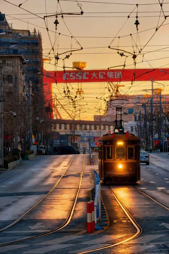 Riding a vintage tram to discover the top Dalian attractions.