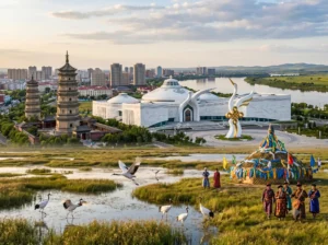 A breathtaking view of the wetlands, providing inspiration for your ultimate Baicheng itinerary and Baicheng travel guide. Baicheng travel guide Things to do in Baicheng Baicheng attractions Baicheng itinerary Momoge National Nature Reserve Xianghai Siberian Cranes Chengsijiazi Ancient City